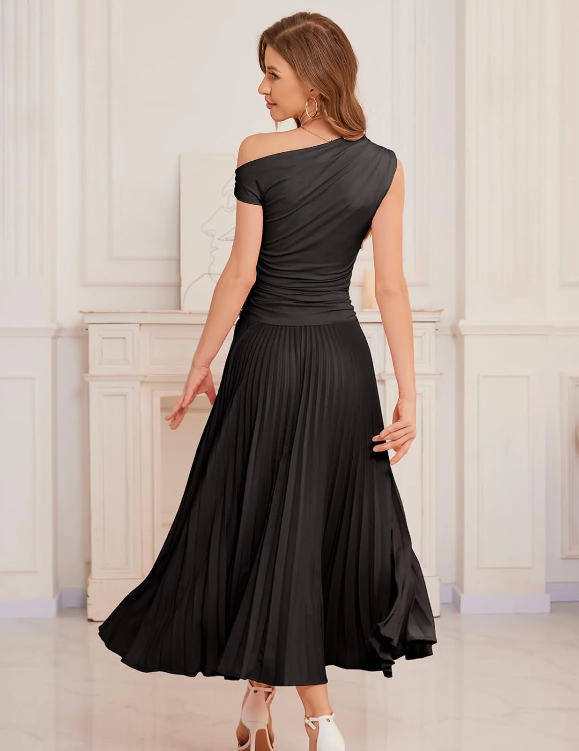 Bbonlinedress Formal Maxi Prom One Shoulder Pleated Cocktail Dress Women Wedding Guest Summer Daily Long Party Dresses