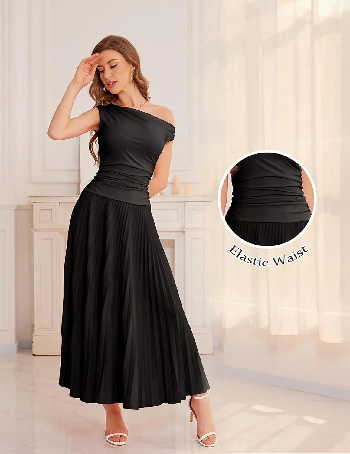 Bbonlinedress Formal Maxi Prom One Shoulder Pleated Cocktail Dress Women Wedding Guest Summer Daily Long Party Dresses