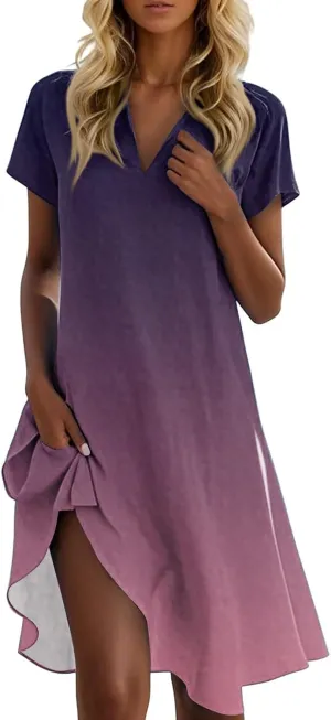 Beach Vacation Clothes for Women Womens Summer Dresses Trendy 2025 V-Neck Short Sleeve Sundress Novelty Dress