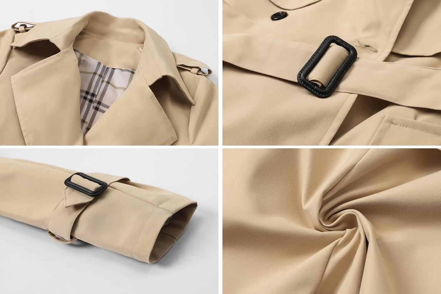 Betusline Women's Waterproof Long Trench Coat Double Breasted Lapel Duster Jacket Overcoat with Belt,S-2XL