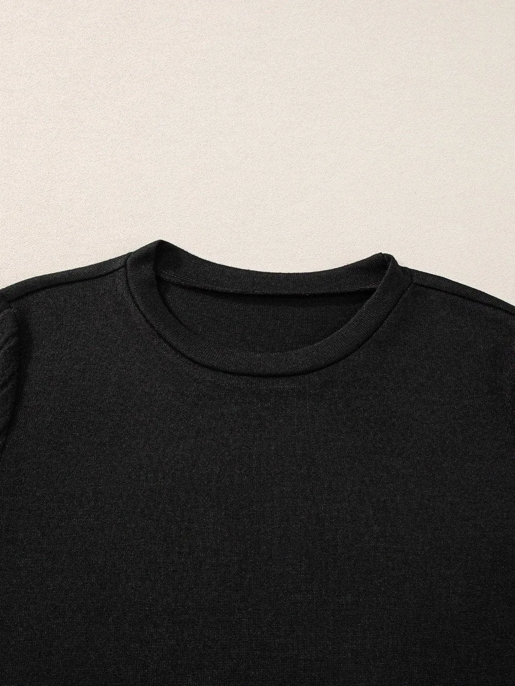 Black Ribbed Sleeve Patchwork Round Neck T-shirt