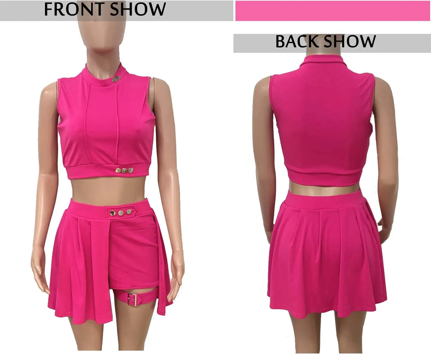 Bluewolfsea Womens Cute 2 Piece Outfits Summer Sleeveless Crop Top Pleated Mini Skirt Set Ruffle Shorts Set