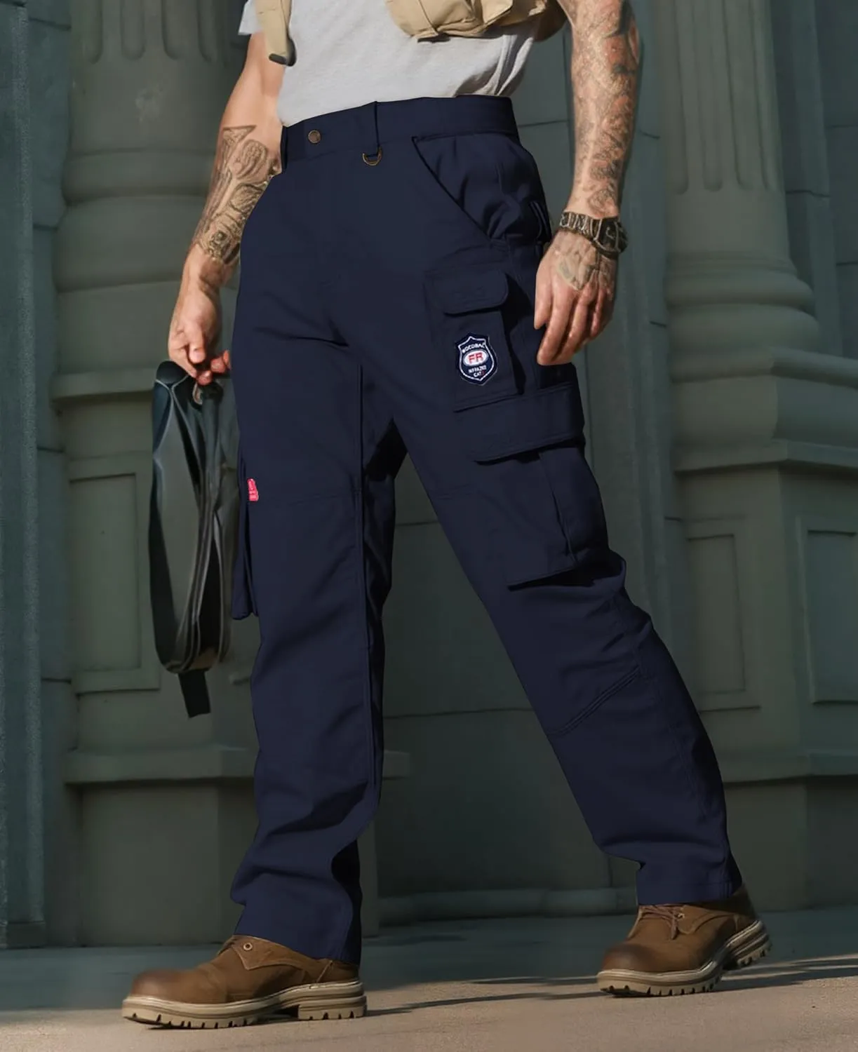 BOCOMAL FR Pants for Men Cargo Pockets Flame Resistant/Fire Retardant Elastic Waist Water & Oil Repellent Finish