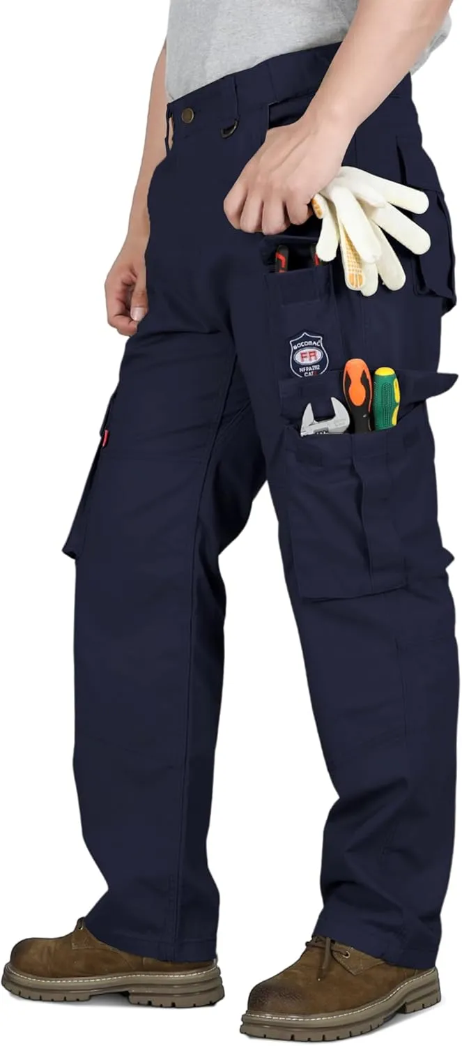 BOCOMAL FR Pants for Men Cargo Pockets Flame Resistant/Fire Retardant Elastic Waist Water & Oil Repellent Finish