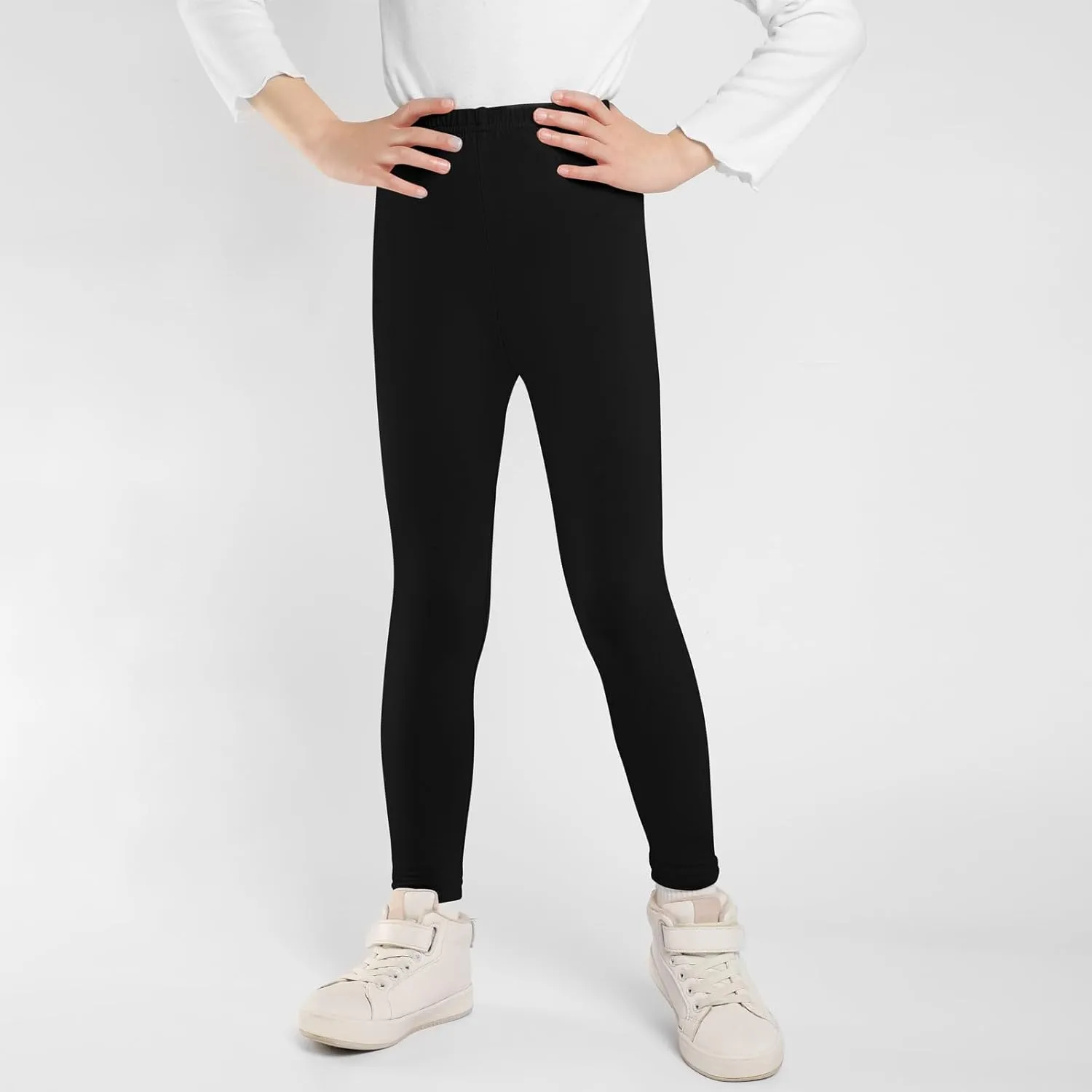 BOOPH 5 Pack Girls Leggings Cotton Full Length Stretchy Kids Pants Footless 5-14 Years