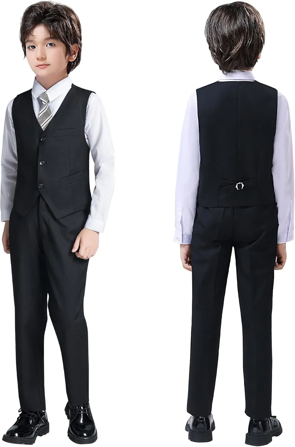 Boy's Formal Suit 7 Piece Slim Fit Tuxedo for Kids Teen Boys Jacket Vest and Pants Set for Wedding with Bow Tie Suspenders