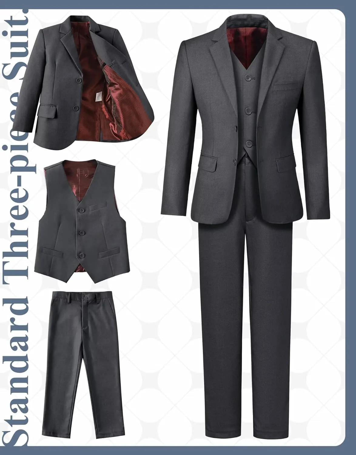 Boy's Suit Slim Fit Formal 3 Pieces Suit Set, Dress Suit Blazer Vest Pants, Kids Wedding Ring Bearer Outfit Size 2T-20