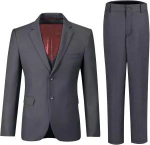 Boy's Suit Slim Fit Formal 3 Pieces Suit Set, Dress Suit Blazer Vest Pants, Kids Wedding Ring Bearer Outfit Size 2T-20
