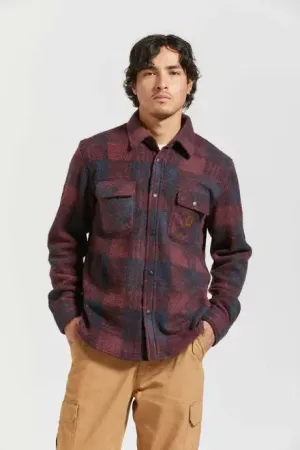 Brixton Mens Red Cordovan/Washed Navy Plaid Bowery LS Arctic Stretch Fleece