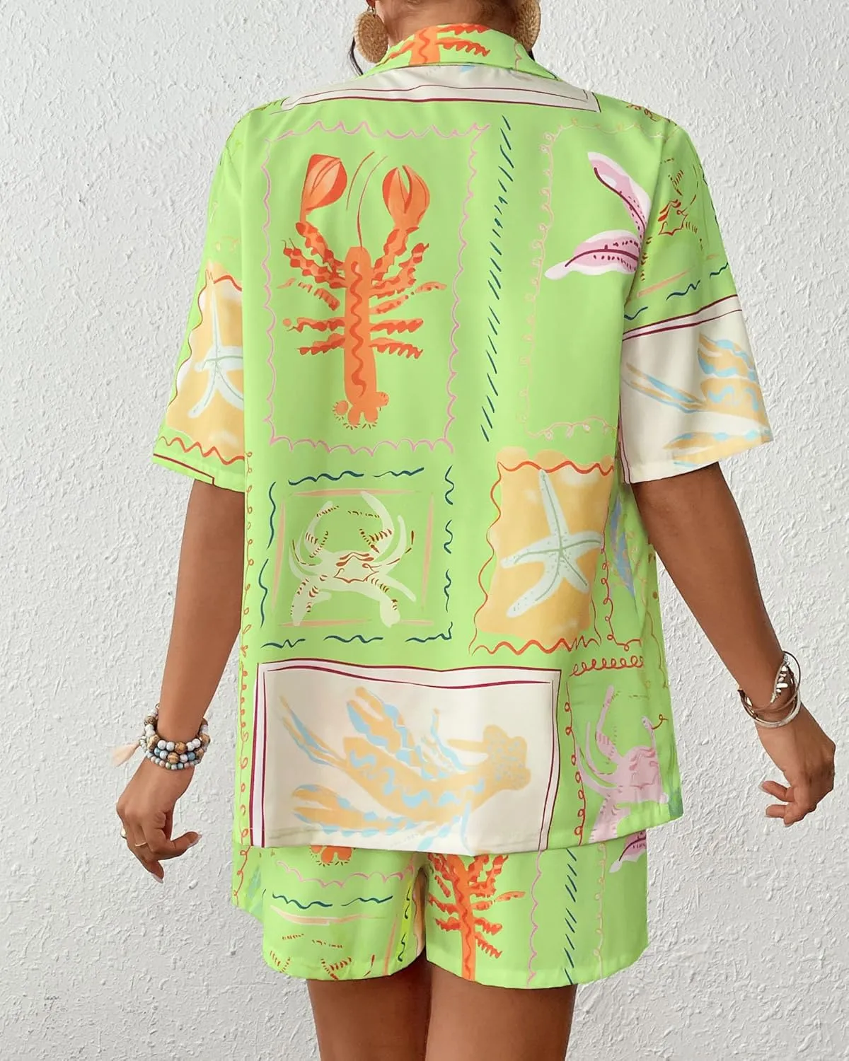 Bsubseach 2 Piece Short Sets for Women Tropical Printed Short Sleeve Button Down Shirt and Shorts Summer Beach Vacation Set