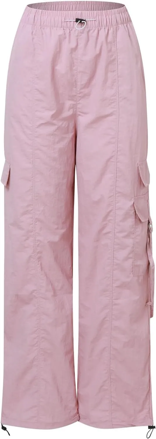 Cargo Pants for Women Summer Wide Leg Pants Elastic High Waist Loose Fit Comfy Casual Trousers with Pockets 2025
