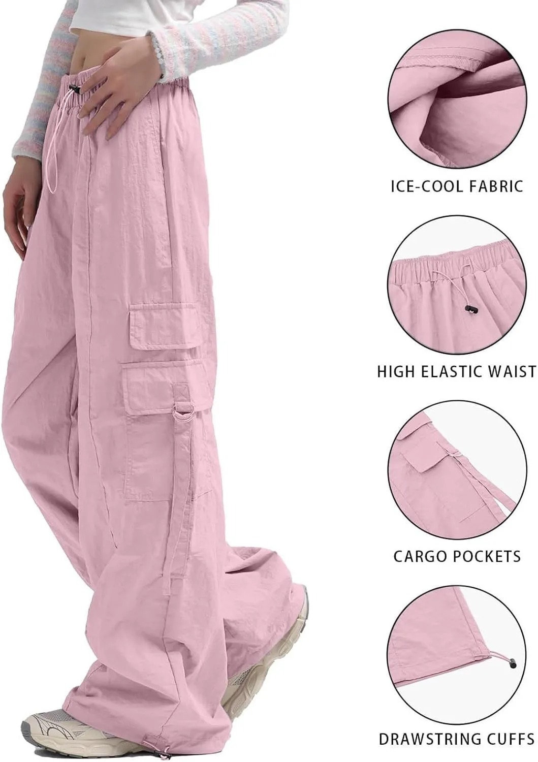 Cargo Pants for Women Summer Wide Leg Pants Elastic High Waist Loose Fit Comfy Casual Trousers with Pockets 2025