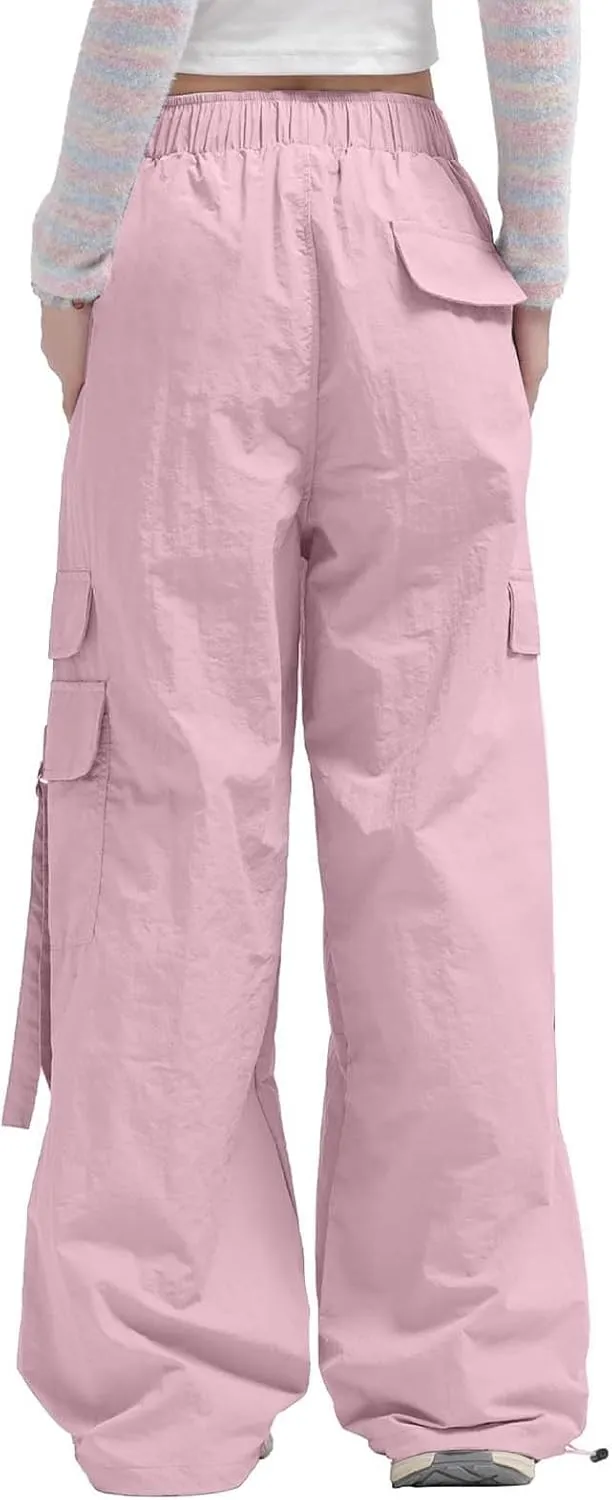 Cargo Pants for Women Summer Wide Leg Pants Elastic High Waist Loose Fit Comfy Casual Trousers with Pockets 2025