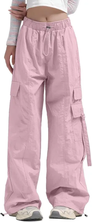 Cargo Pants for Women Summer Wide Leg Pants Elastic High Waist Loose Fit Comfy Casual Trousers with Pockets 2025