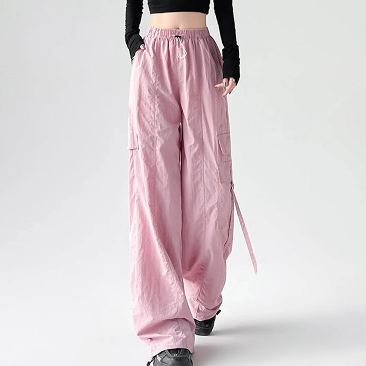 Cargo Pants for Women Summer Wide Leg Pants Elastic High Waist Loose Fit Comfy Casual Trousers with Pockets 2025