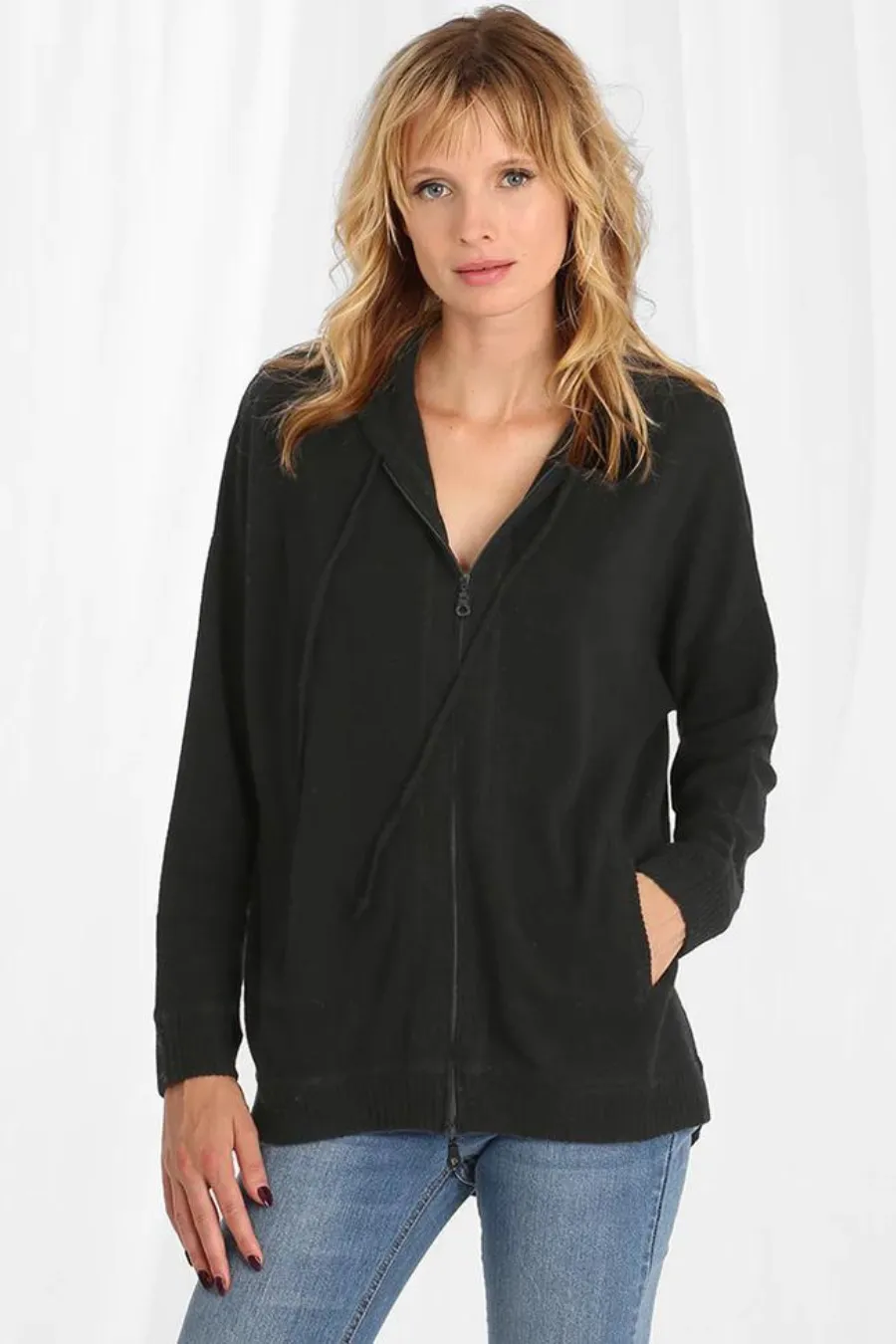 Cashmere Oversized Zip Hoodie Black