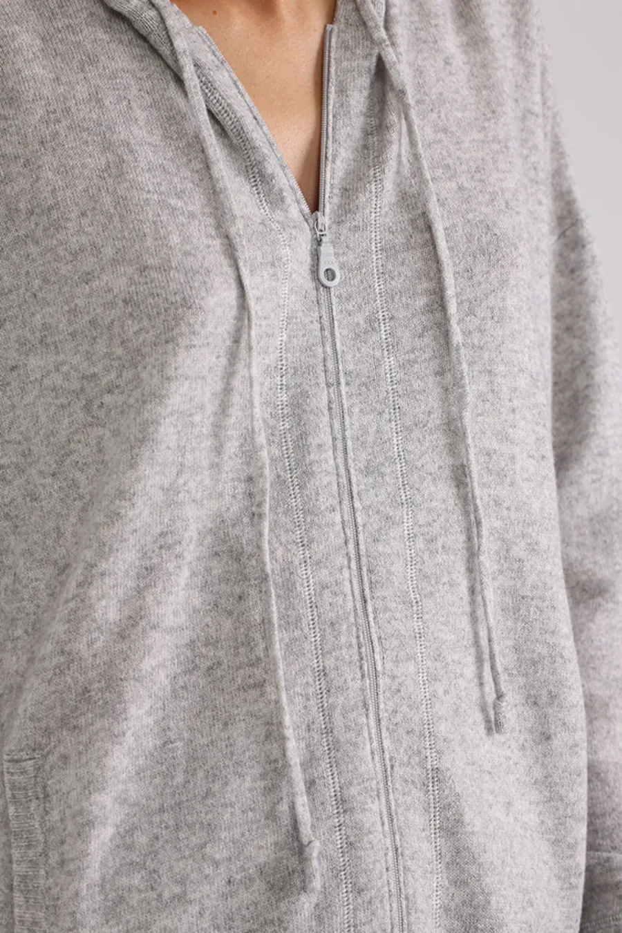 Cashmere Oversized Zip Hoodie Light Heather Grey