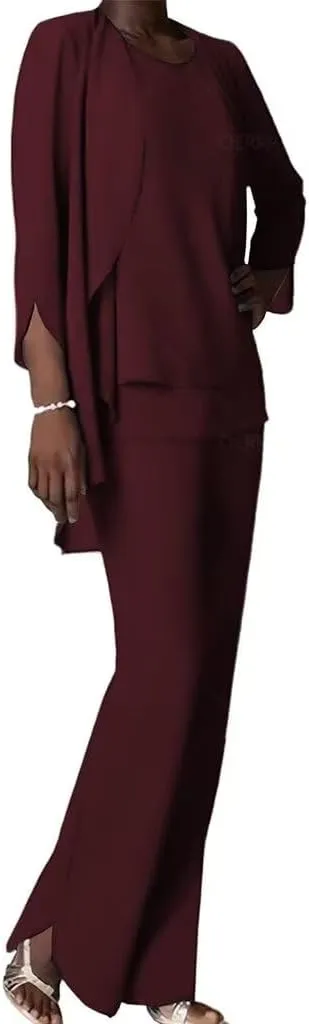 Chiffon Mother of The Bride Pant Suits for Wedding 3 PCS Formal Evening Pant Suits for Women Dressy