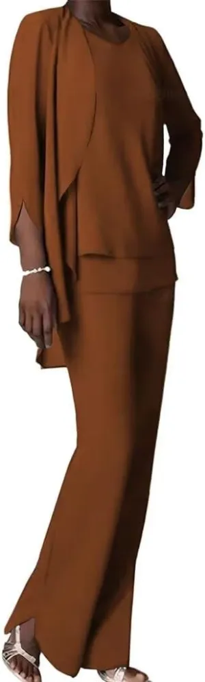 Chiffon Mother of The Bride Pant Suits for Wedding 3 PCS Formal Evening Pant Suits for Women Dressy
