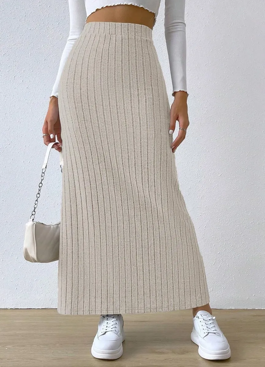 chouyatou Women's Casual High Waist Knit Skirt Side Split A-Line Bodycon Skirt Maxi Long Skirt