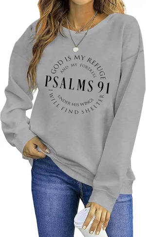 Christian Sweatshirts for Women Psalms 91 Sweatshirt Faith Bible Verse Long Sleeve Religious Graphic Pullover Tops