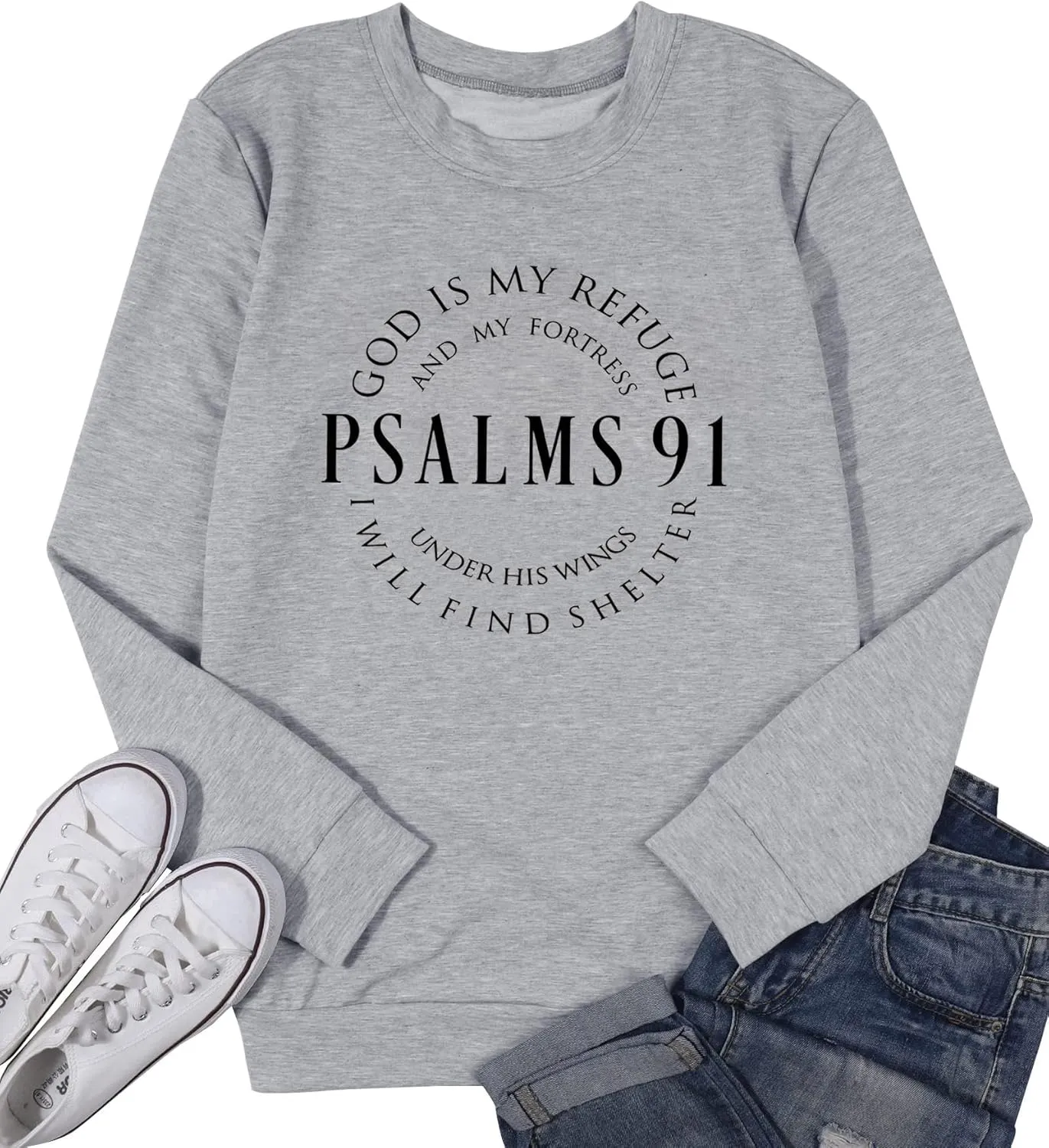 Christian Sweatshirts for Women Psalms 91 Sweatshirt Faith Bible Verse Long Sleeve Religious Graphic Pullover Tops