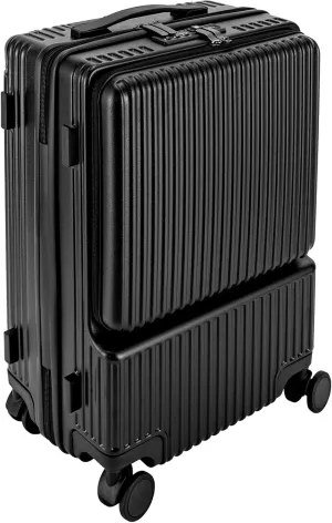CNCEST 20" Black Carry On Luggage, Lightweight PC Hardside Suitcase Spinner Luggage with Front Pocket with TSA Lock and Spinner Wheels, 13.77x9.44x21.65inch