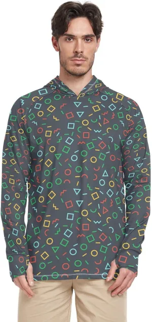 Color Irregular Shape Men's Sun Protection Hoodie Long Sleeve UPF 50   Mens Sun Shirts Quick-Dry Rash Guard With Hood Adult Rash Guards playeras manga larga para hombre trabajo
