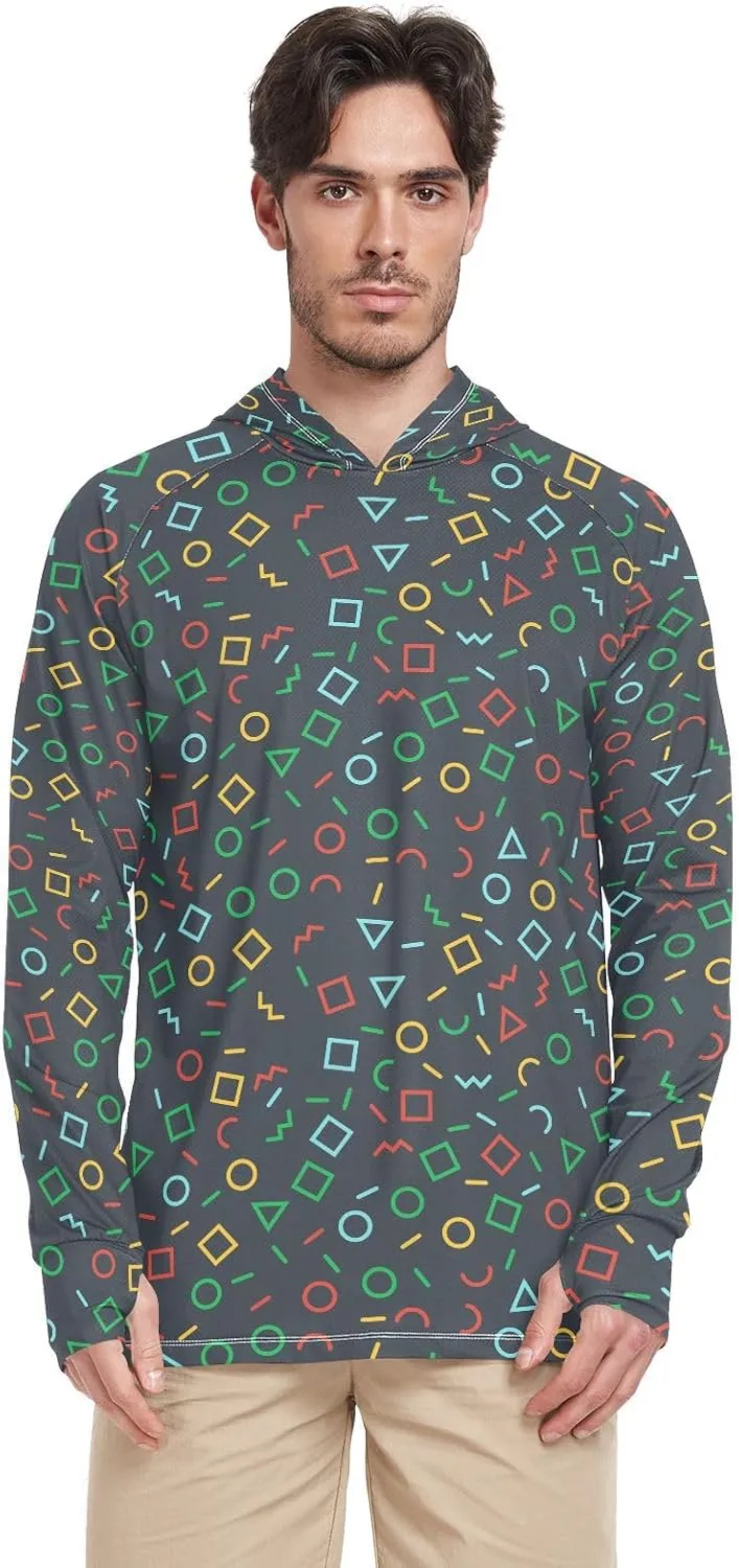 Color Irregular Shape Men's Sun Protection Hoodie Long Sleeve UPF 50   Mens Sun Shirts Quick-Dry Rash Guard With Hood Adult Rash Guards playeras manga larga para hombre trabajo