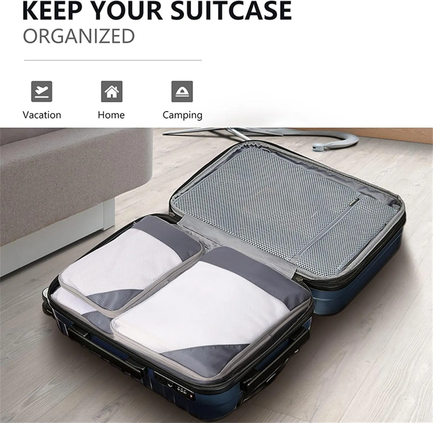 Compression Packing Cubes, 6 Set Luggage Packing Organizers, Lightweight Travel Accessories Essentials Travel Bags for Women/Men (Blue)