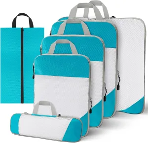 Compression Packing Cubes, 6 Set Luggage Packing Organizers, Lightweight Travel Accessories Essentials Travel Bags for Women/Men (Blue)