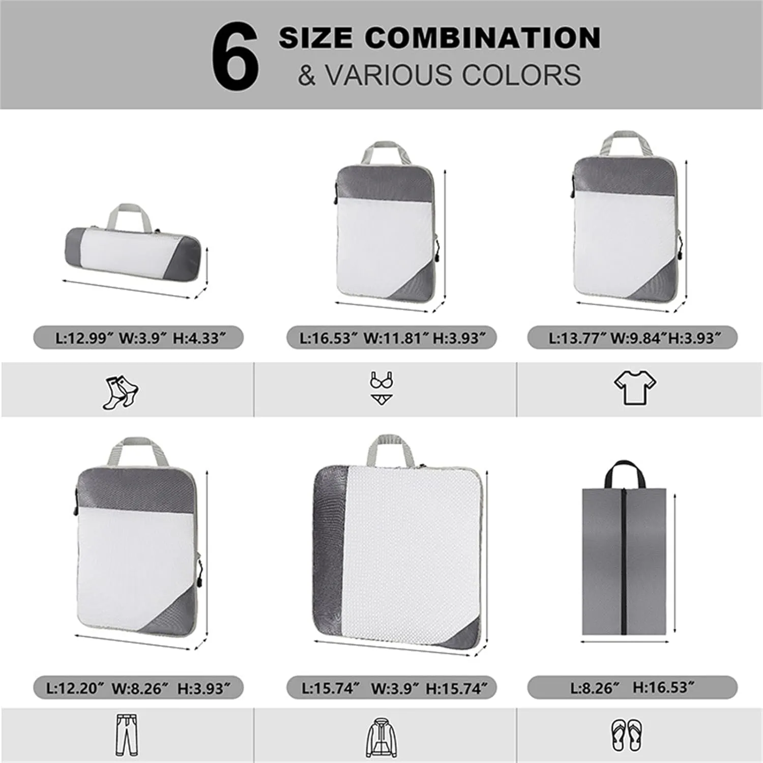 Compression Packing Cubes, 6 Set Luggage Packing Organizers, Lightweight Travel Accessories Essentials Travel Bags for Women/Men (Blue)