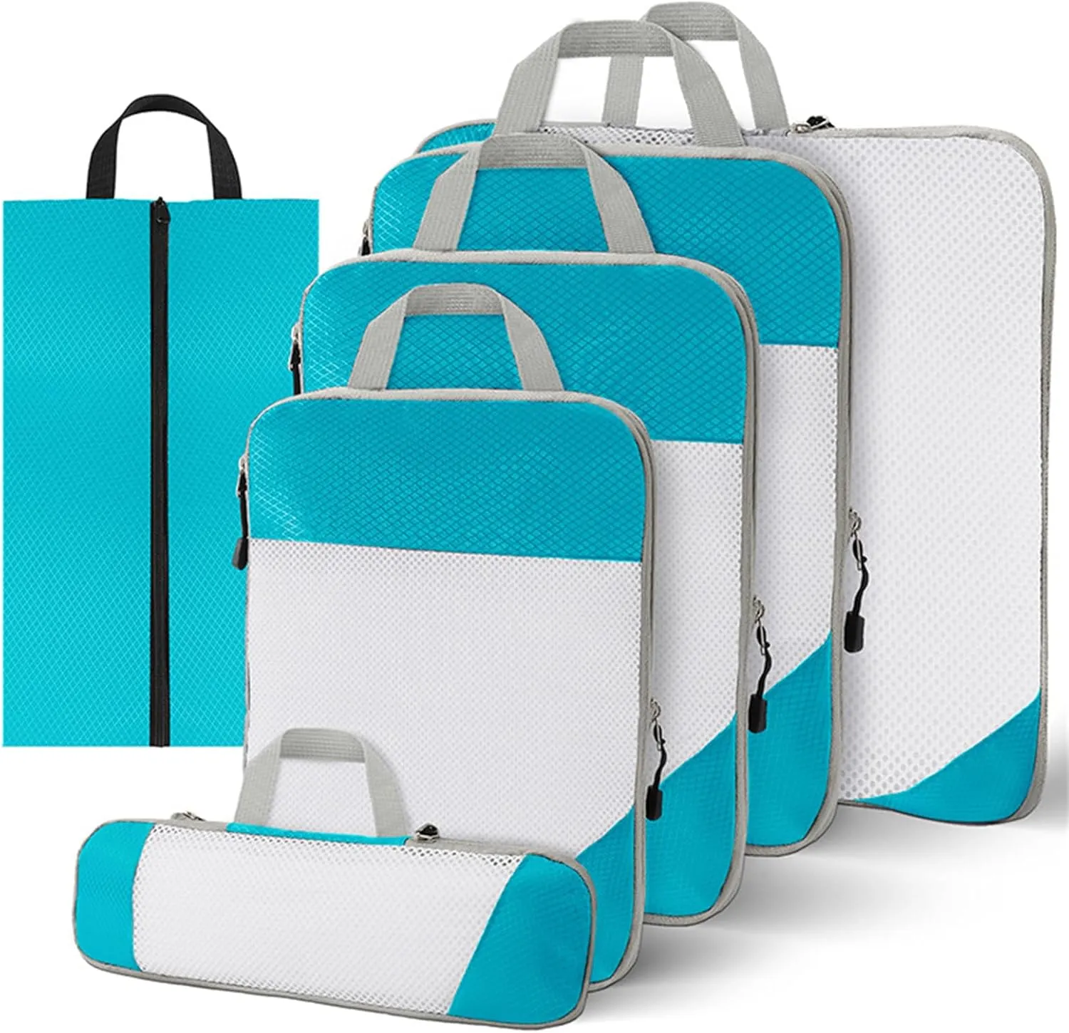 Compression Packing Cubes, 6 Set Luggage Packing Organizers, Lightweight Travel Accessories Essentials Travel Bags for Women/Men (Blue)