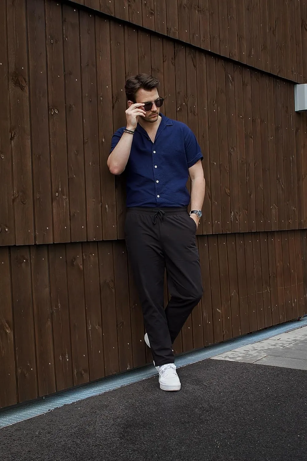 COOFANDY Men's Casual Cotton Pants Regular Fit Elastic Waist Drawstring Twill Pants Straight Leg Chino Pants