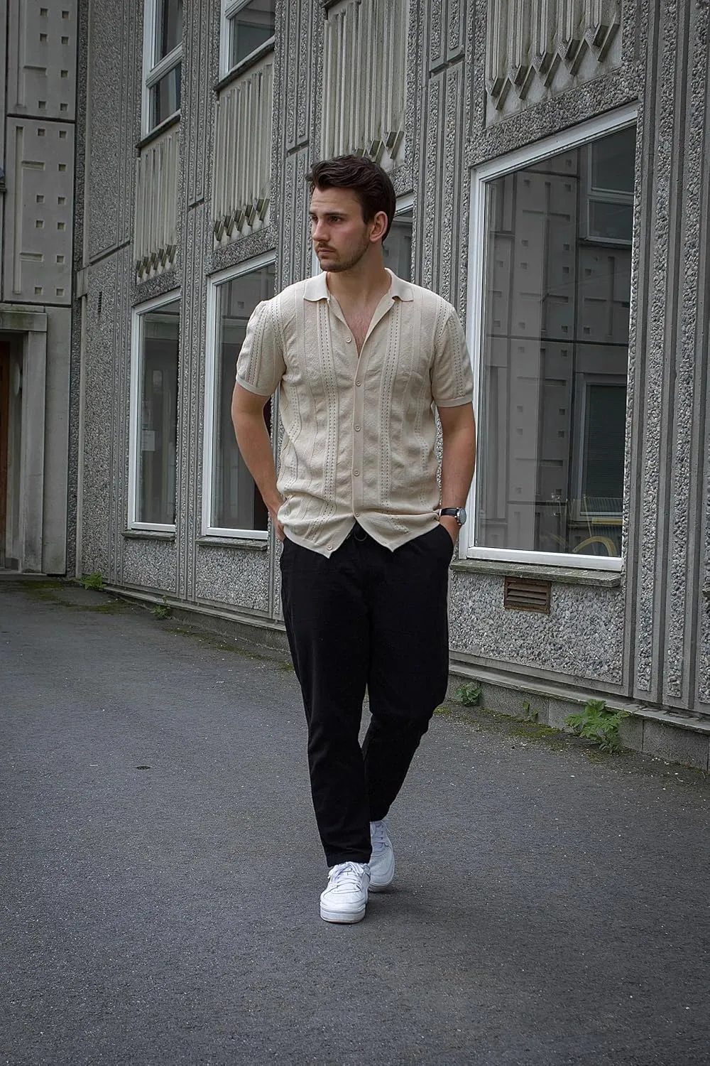 COOFANDY Men's Casual Cotton Pants Regular Fit Elastic Waist Drawstring Twill Pants Straight Leg Chino Pants