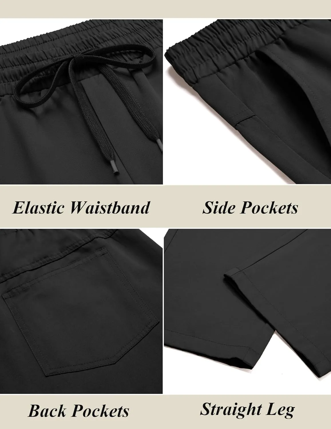 COOFANDY Men's Casual Cotton Pants Regular Fit Elastic Waist Drawstring Twill Pants Straight Leg Chino Pants