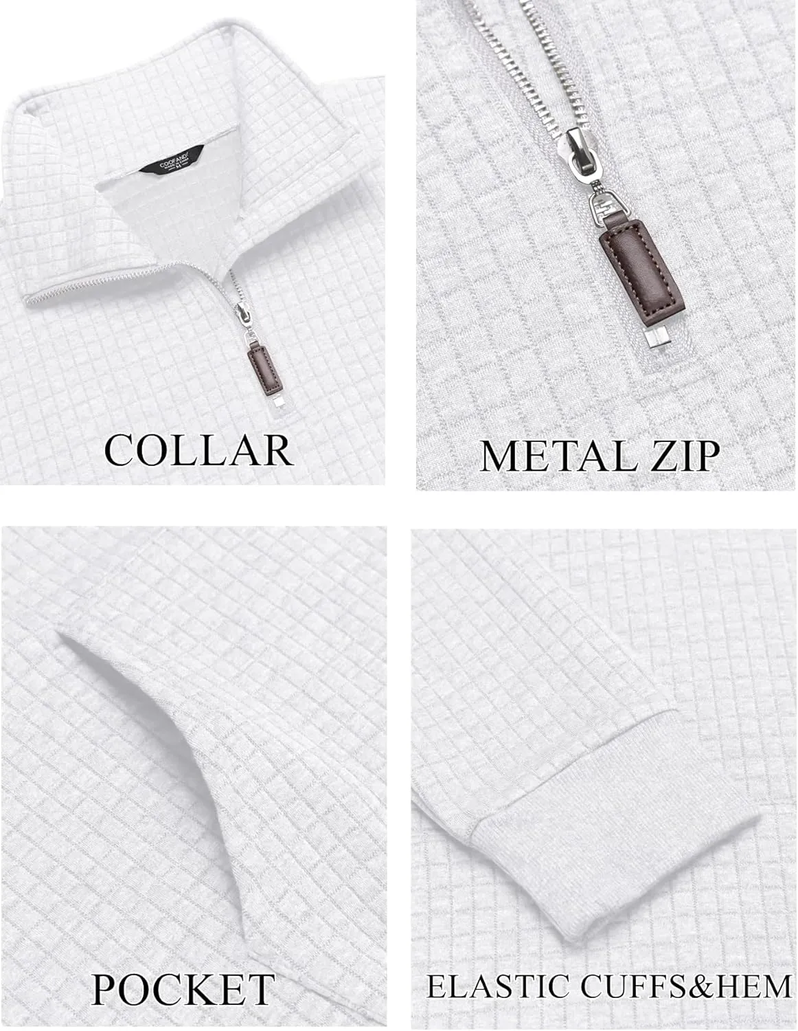 COOFANDY Mens Quarter Zip Sweatshirt Long Sleeve Casual Waffle Pullover Hoodies with Pocket