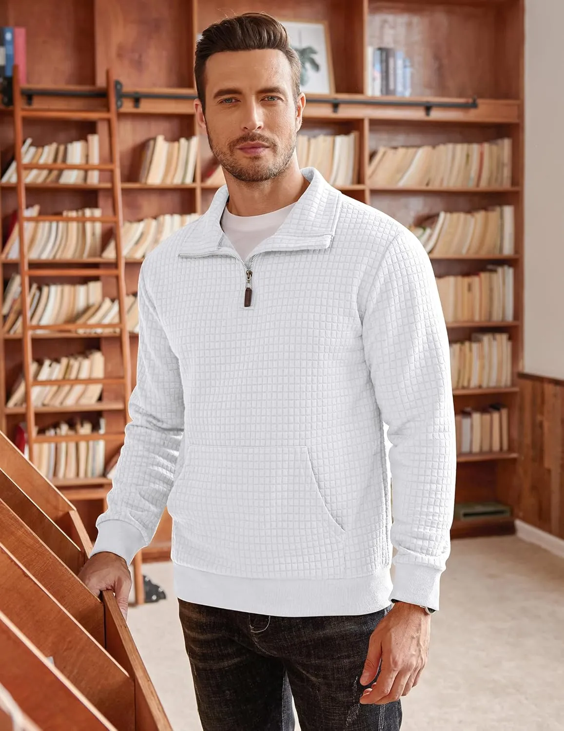 COOFANDY Mens Quarter Zip Sweatshirt Long Sleeve Casual Waffle Pullover Hoodies with Pocket