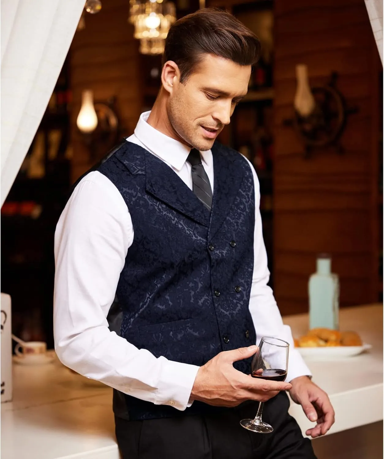 COOFANDY Mens Victorian Vest Steampunk Double Breasted Suit Vest Slim Fit Brocade Paisley Floral Waistcoat