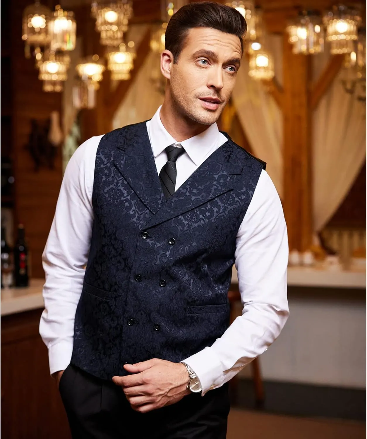 COOFANDY Mens Victorian Vest Steampunk Double Breasted Suit Vest Slim Fit Brocade Paisley Floral Waistcoat