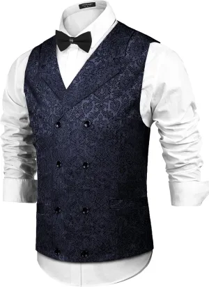 COOFANDY Mens Victorian Vest Steampunk Double Breasted Suit Vest Slim Fit Brocade Paisley Floral Waistcoat