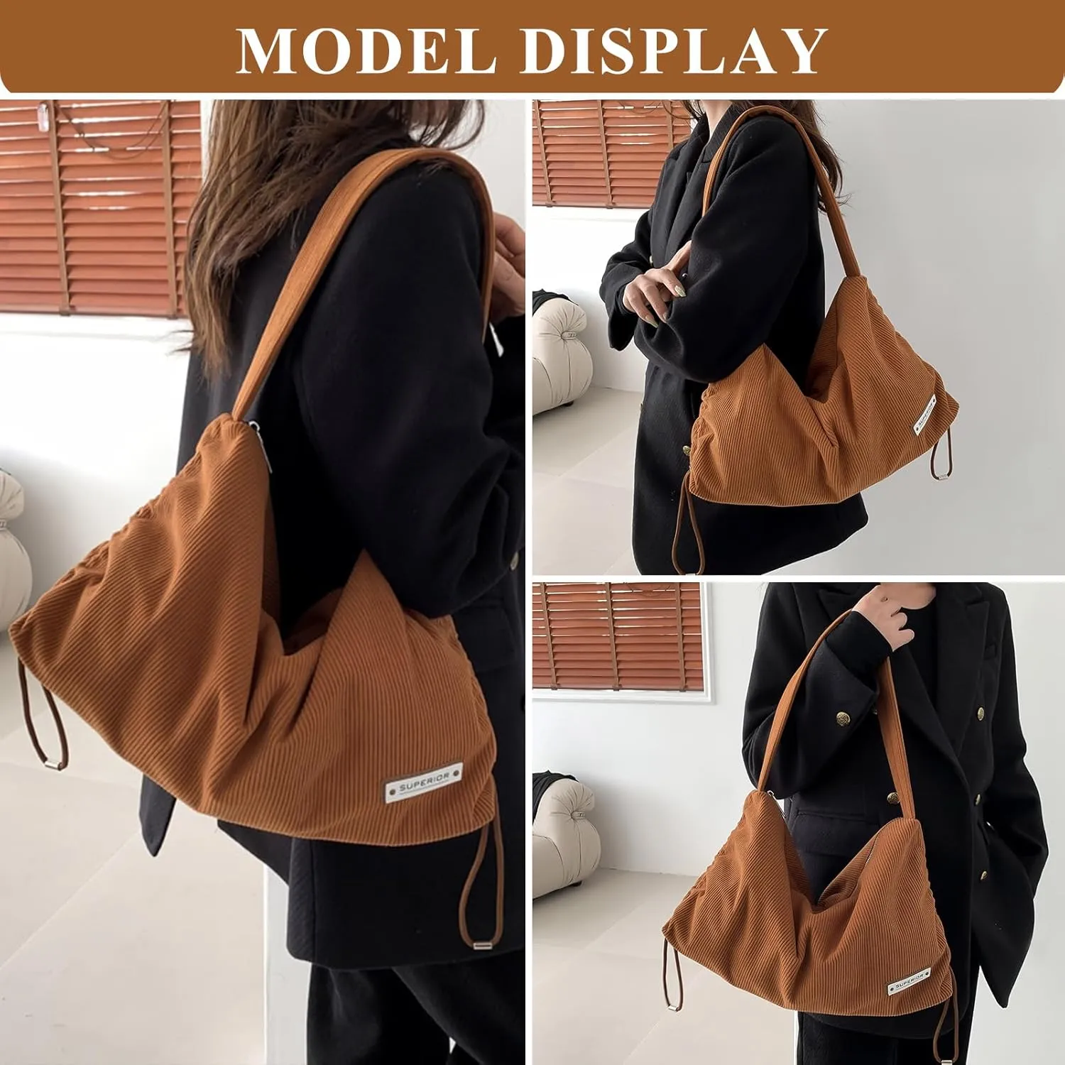Corduroy Tote Bag for Women, Large Corduroy Hobo Purses Aesthetic Tote Bag Shoulder Handbags