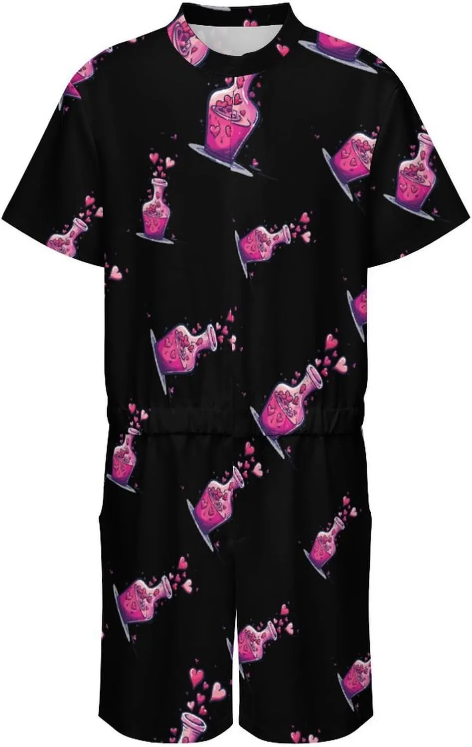 Cute And Fun Chemistry Mens Short Sleeve Rompers Printed Slim Fit One Piece Jumpsuit with Pocket
