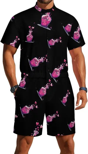 Cute And Fun Chemistry Mens Short Sleeve Rompers Printed Slim Fit One Piece Jumpsuit with Pocket