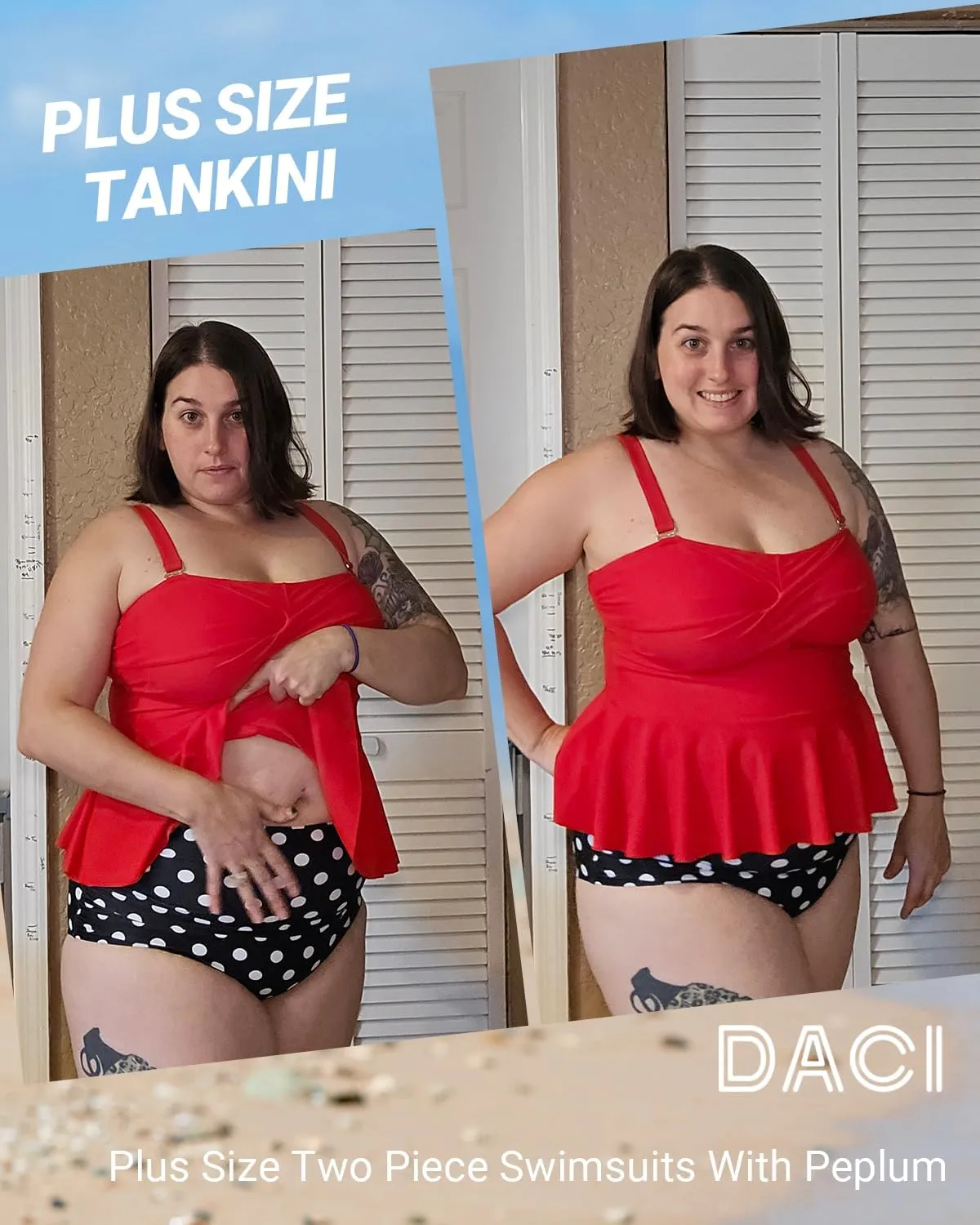 Daci Women Two Piece Plus Size Swimsuit with Bottom Peplum Tankini High Waisted Tummy Control Bathing Suit