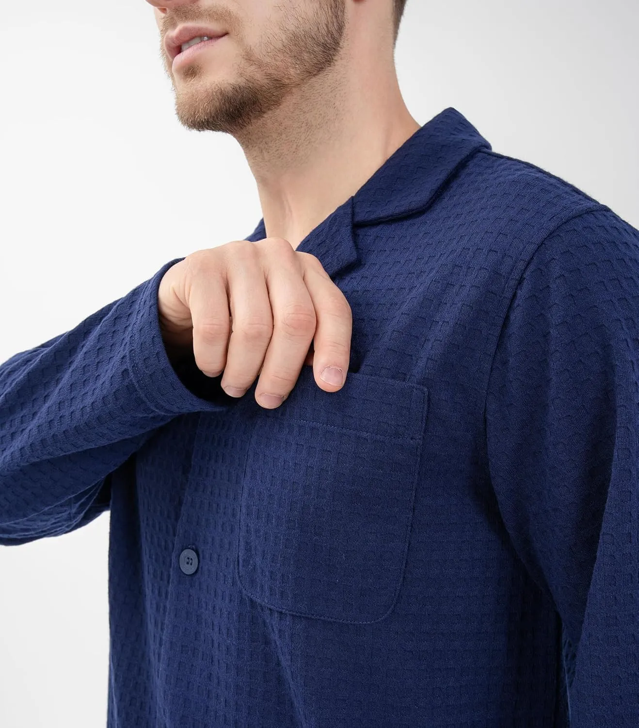 DAVID ARCHY Mens Pajamas Set Waffle Knit Sleepwear Warm & Soft Loungewear Notched Collar with Roomy Pockets Pjs