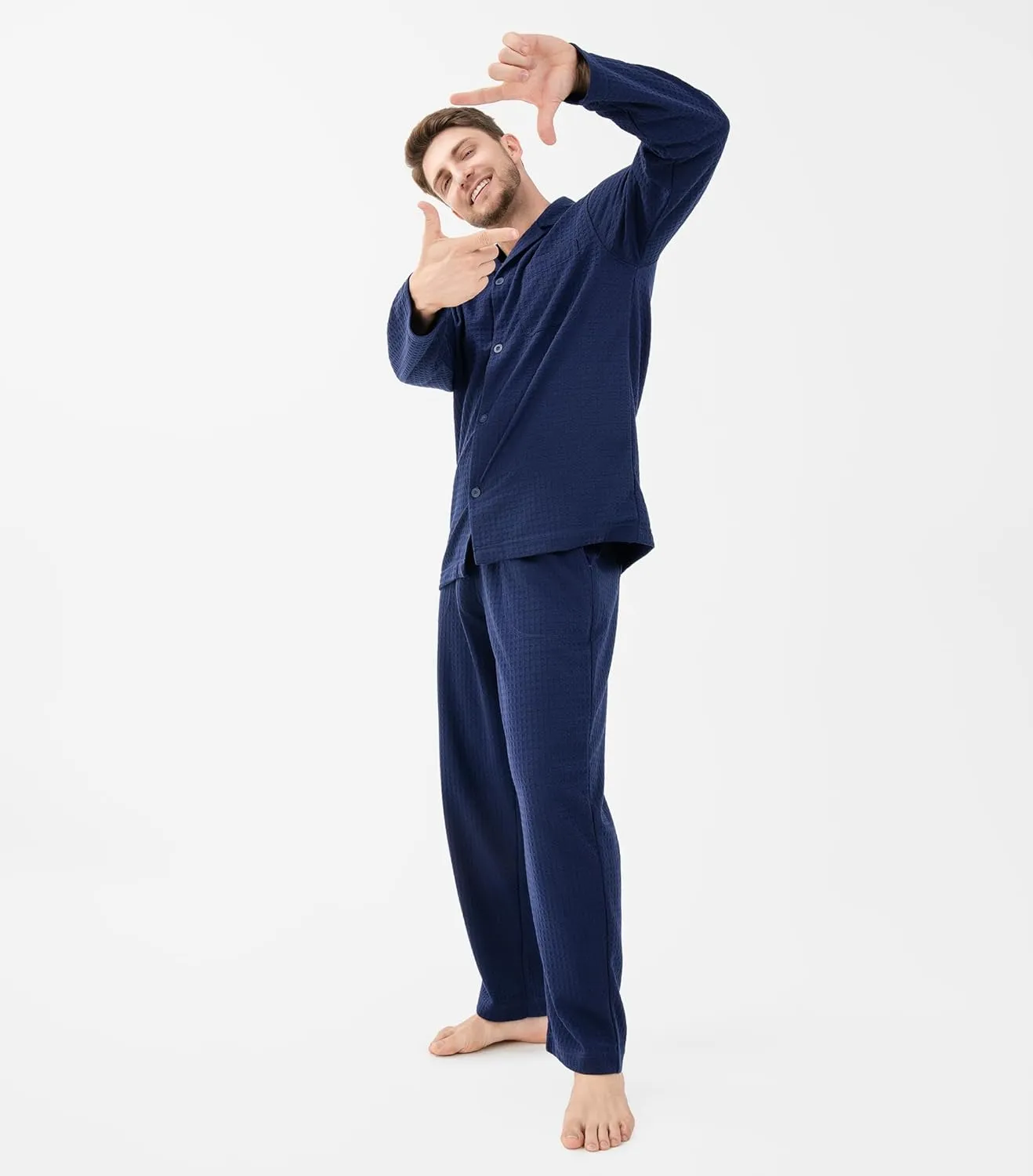 DAVID ARCHY Mens Pajamas Set Waffle Knit Sleepwear Warm & Soft Loungewear Notched Collar with Roomy Pockets Pjs