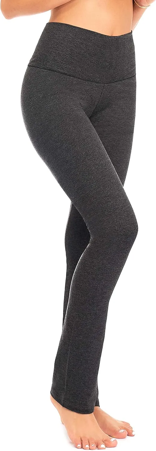 DEAR SPARKLE Bootcut Fold Over Leggings for Women | Slim Look Bootleg Yoga Pants w Pocket   Plus Size (C5 F)