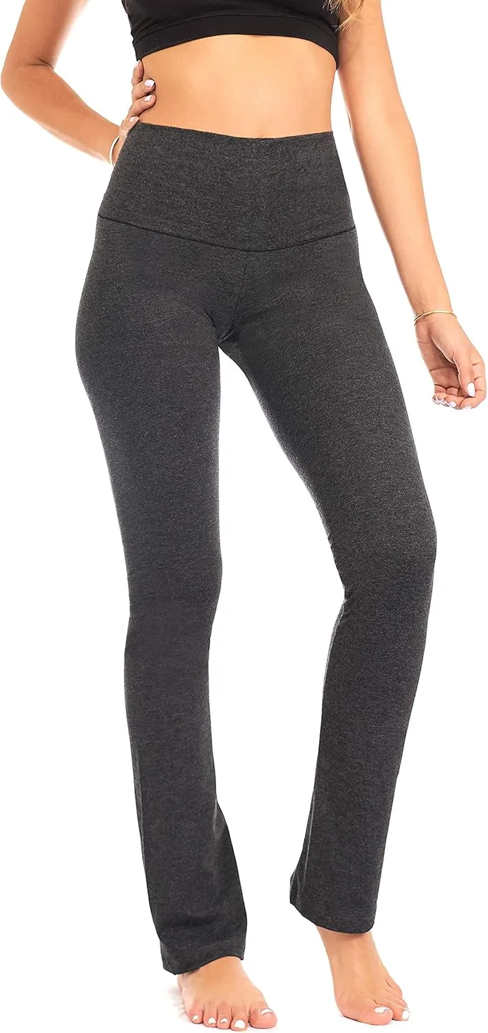 DEAR SPARKLE Bootcut Fold Over Leggings for Women | Slim Look Bootleg Yoga Pants w Pocket   Plus Size (C5 F)