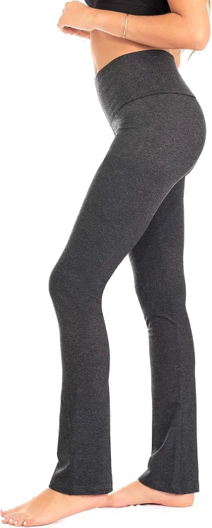 DEAR SPARKLE Bootcut Fold Over Leggings for Women | Slim Look Bootleg Yoga Pants w Pocket   Plus Size (C5 F)